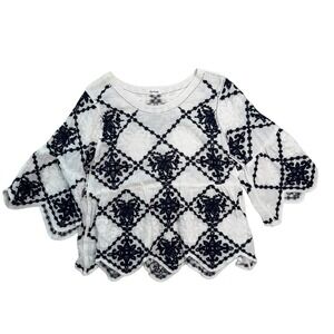 Kindred‎ White Embroidered Bell Sleeve Boho Blouse Top Size Large